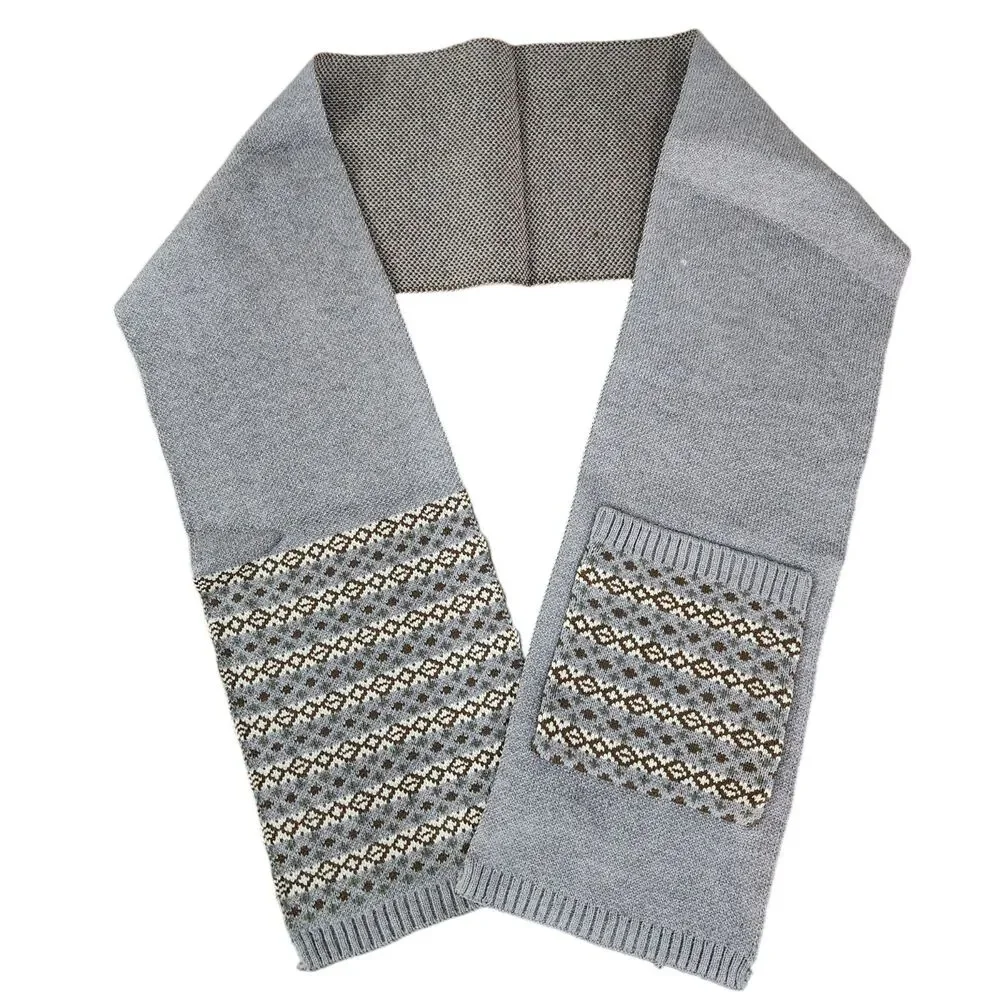 Thirty One Gray Fairisle Warm Winter Scarf Pocket Youth